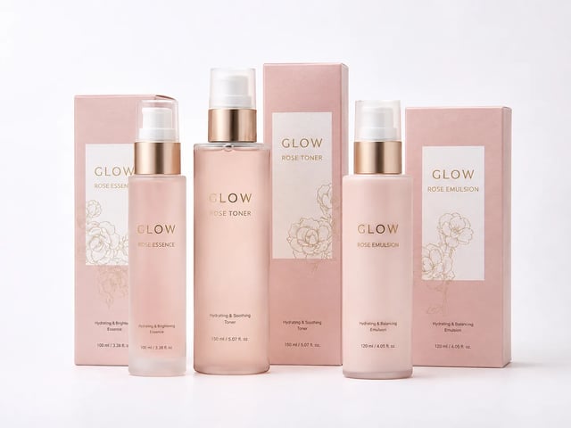 Ecommerce pack family still — matching GLOW skincare set